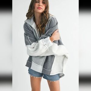 Lallie Oversized Sweatshirt In Gray Combo By AEMI+CO NWT $98